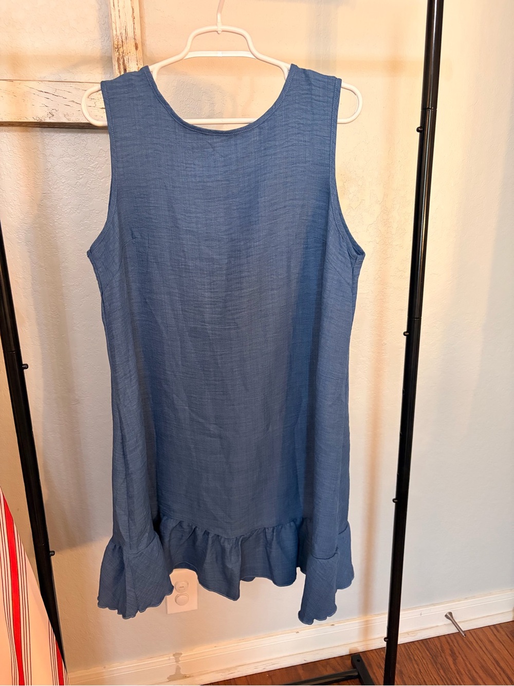Sleeveless Blue Ruffle-Hem Dress